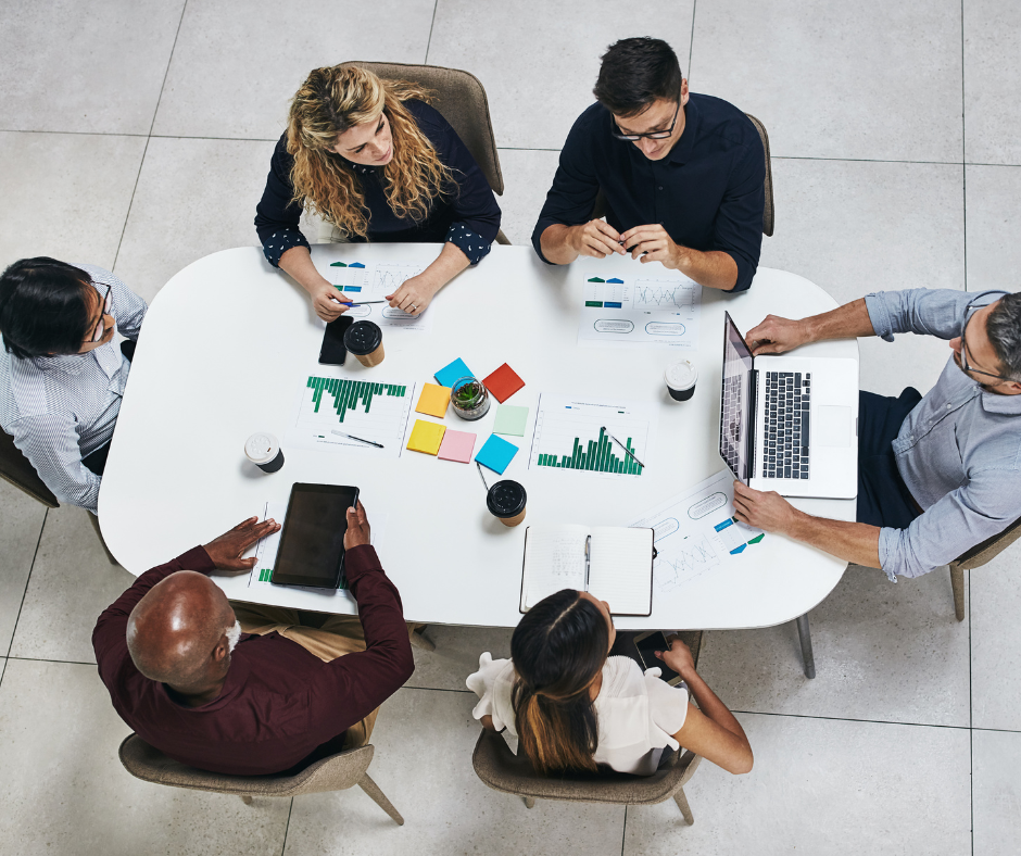 A team meeting to make decisions based on data.