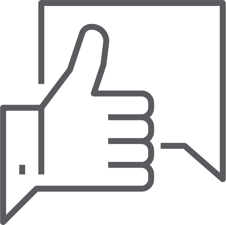 Icon with a Thumbs up in front of a square